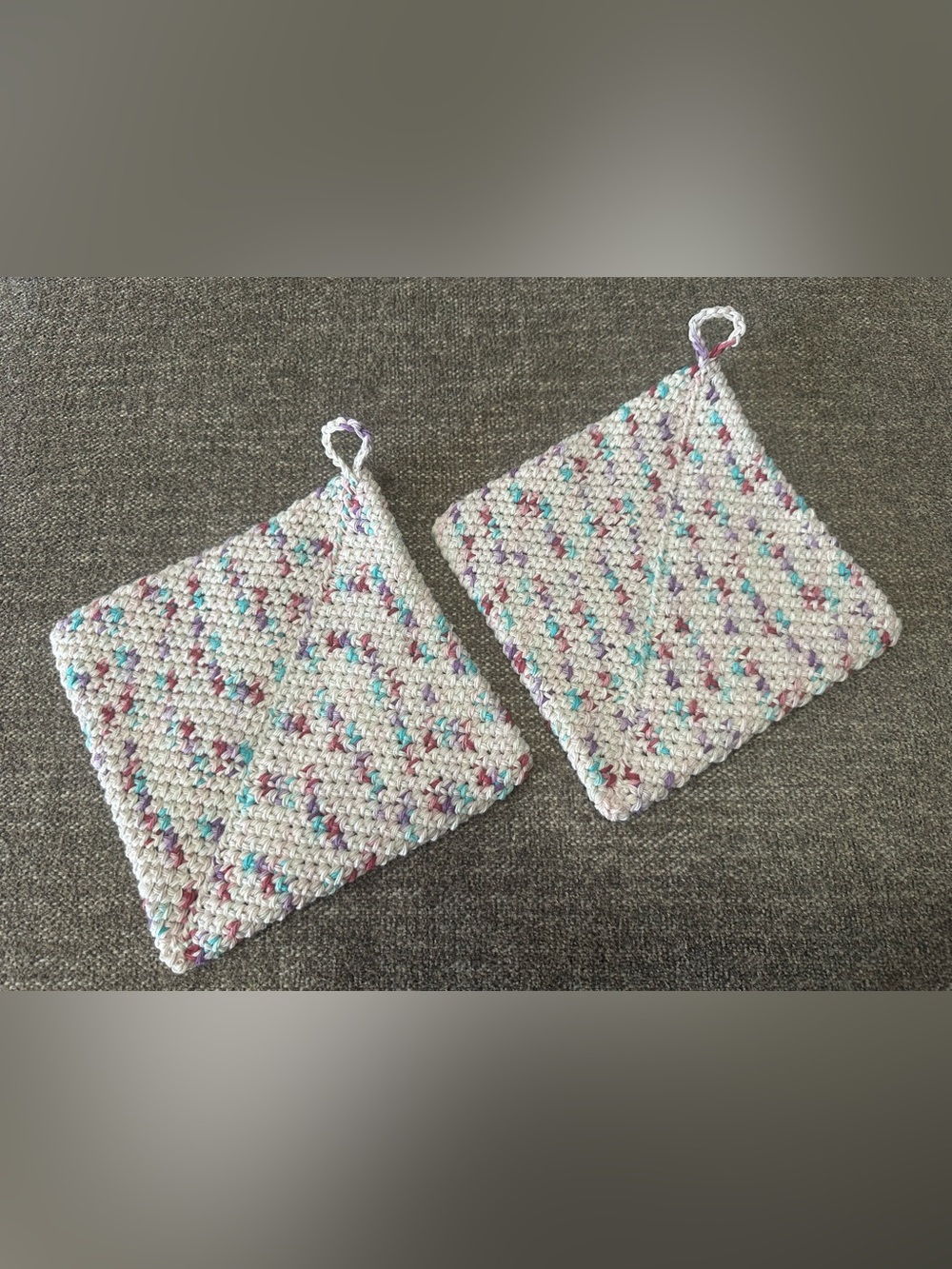 Vintage Feel Handmade Crochet Pot Holders Set of 2 Crocheted Cotton New